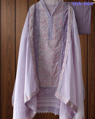 Designer Mul Cotton Embroidered Unstitched Suit Set with Crochet Lace Dupatta