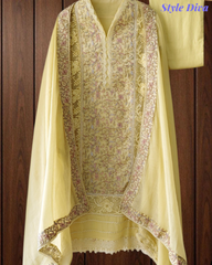 Designer Mul Cotton Embroidered Unstitched Suit Set with Crochet Lace Dupatta