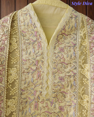 Designer Mul Cotton Embroidered Unstitched Suit Set with Crochet Lace Dupatta