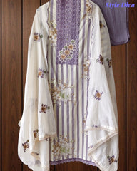 Cotton Digital Print Unstitched Crochet Lace Suit with Embroidered Dupatta