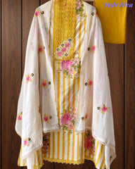 Cotton Digital Print Unstitched Crochet Lace Suit with Embroidered Dupatta
