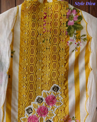 Cotton Digital Print Unstitched Crochet Lace Suit with Embroidered Dupatta