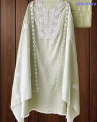 Mul Cotton Embroidered Unstitched Suit with Scalloped Embroidery Dupatta