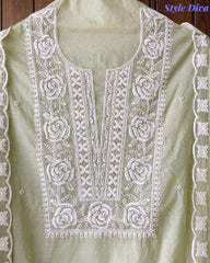 Mul Cotton Embroidered Unstitched Suit with Scalloped Embroidery Dupatta