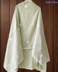 Mul Cotton Embroidered Unstitched Suit with Scalloped Embroidery Dupatta