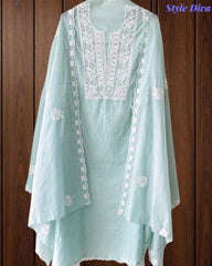 Mul Cotton Embroidered Unstitched Suit with Scalloped Embroidery Dupatta