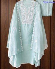 Mul Cotton Embroidered Unstitched Suit with Scalloped Embroidery Dupatta