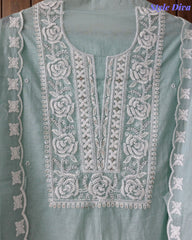 Mul Cotton Embroidered Unstitched Suit with Scalloped Embroidery Dupatta