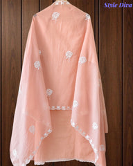Mul Cotton Embroidered Unstitched Suit with Scalloped Embroidery Dupatta