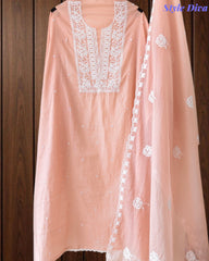 Mul Cotton Embroidered Unstitched Suit with Scalloped Embroidery Dupatta