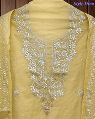 Mul Cotton Pita Work Unstitched Suit with Mukaish Dupatta