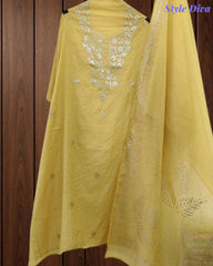 Mul Cotton Pita Work Unstitched Suit with Mukaish Dupatta