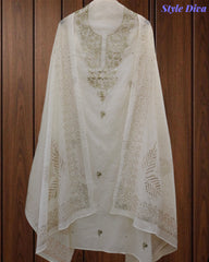 Mul Cotton Pita Work Unstitched Suit with Mukaish Dupatta