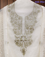Mul Cotton Pita Work Unstitched Suit with Mukaish Dupatta
