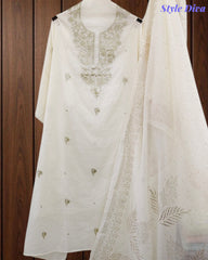Mul Cotton Pita Work Unstitched Suit with Mukaish Dupatta