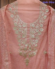 Mul Cotton Pita Work Unstitched Suit with Mukaish Dupatta