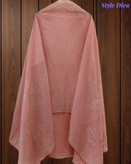 Mul Cotton Pita Work Unstitched Suit with Mukaish Dupatta