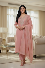 Mul Cotton Pita Work Unstitched Suit with Mukaish Dupatta