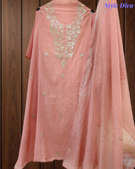 Mul Cotton Pita Work Unstitched Suit with Mukaish Dupatta