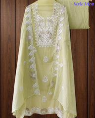 Mul Cotton Embroidered Pita Work Unstitched Suit with Scalloped Dupatta