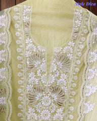 Mul Cotton Embroidered Pita Work Unstitched Suit with Scalloped Dupatta