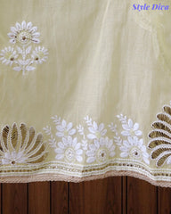Mul Cotton Embroidered Pita Work Unstitched Suit with Scalloped Dupatta
