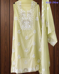 Mul Cotton Embroidered Pita Work Unstitched Suit with Scalloped Dupatta