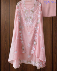 Mul Cotton Embroidered Pita Work Unstitched Suit with Scalloped Dupatta