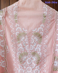 Mul Cotton Embroidered Pita Work Unstitched Suit with Scalloped Dupatta