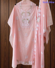 Mul Cotton Embroidered Pita Work Unstitched Suit with Scalloped Dupatta