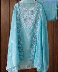 Mul Cotton Embroidered Pita Work Unstitched Suit with Scalloped Dupatta
