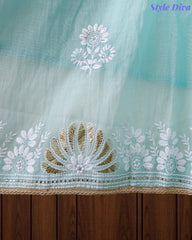 Mul Cotton Embroidered Pita Work Unstitched Suit with Scalloped Dupatta