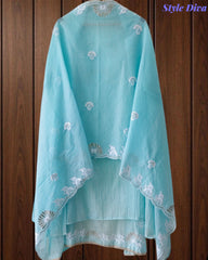 Mul Cotton Embroidered Pita Work Unstitched Suit with Scalloped Dupatta