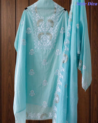 Mul Cotton Embroidered Pita Work Unstitched Suit with Scalloped Dupatta