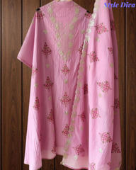 Mul Cotton Block Print Pita Embroidered Unstitched Suit with Scalloped Dupatta | Festive & Party Wear