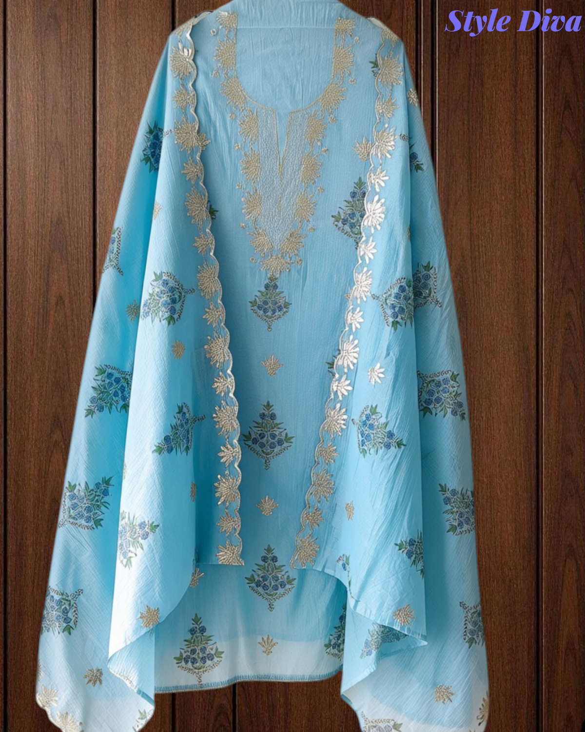 Mul Cotton Block Print Pita Embroidered Unstitched Suit with Scalloped Dupatta | Festive & Party Wear