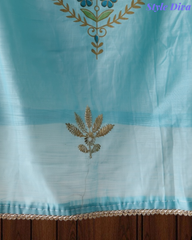 Mul Cotton Block Print Pita Embroidered Unstitched Suit with Scalloped Dupatta | Festive & Party Wear