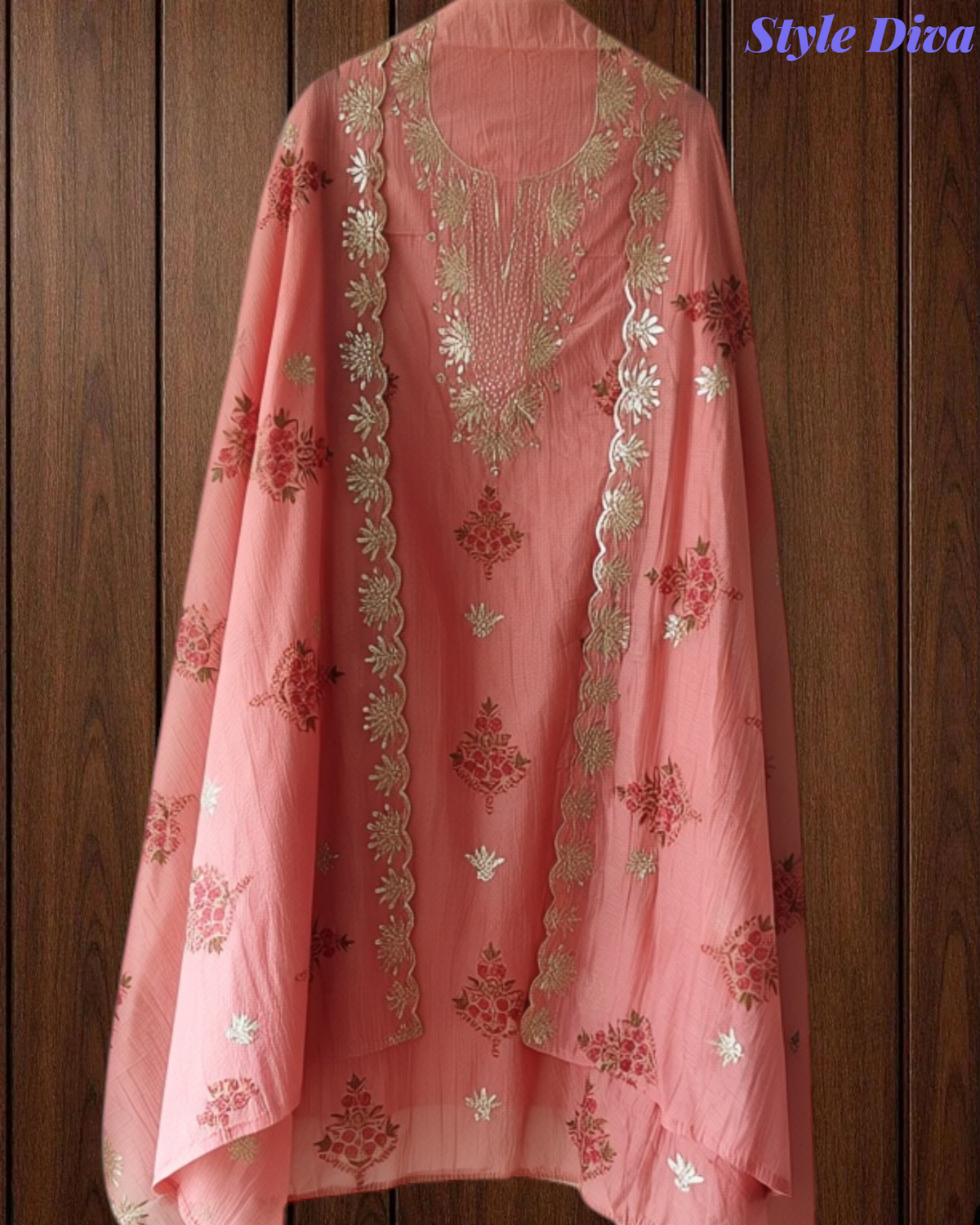 Mul Cotton Block Print Pita Embroidered Unstitched Suit with Scalloped Dupatta | Festive & Party Wear
