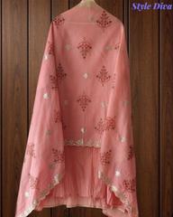 Mul Cotton Block Print Pita Embroidered Unstitched Suit with Scalloped Dupatta | Festive & Party Wear