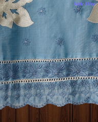 Mul Cotton Block Print Pita Embroidered Unstitched Suit with Scalloped Dupatta(3 Pc Set)