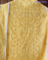 Mul Cotton Block Print Pita Embroidered Unstitched Suit with Scalloped Dupatta(3 Pc Set)