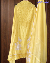 Mul Cotton Block Print Pita Embroidered Unstitched Suit with Scalloped Dupatta(3 Pc Set)