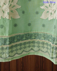 Mul Cotton Block Print Pita Embroidered Unstitched Suit with Scalloped Dupatta(3 Pc Set)