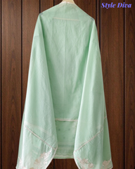 Mul Cotton Block Print Pita Embroidered Unstitched Suit with Scalloped Dupatta(3 Pc Set)