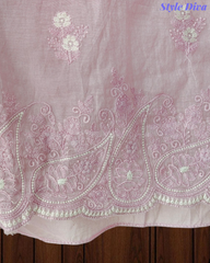 Mul Cotton Lucknowi Embroidered Unstitched Suit with Scalloped Dupatta | Festive Wear