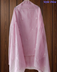 Mul Cotton Lucknowi Embroidered Unstitched Suit with Scalloped Dupatta | Festive Wear