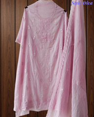 Mul Cotton Lucknowi Embroidered Unstitched Suit with Scalloped Dupatta | Festive Wear