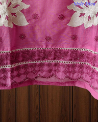 Mul Cotton Block Print Pita Embroidered Unstitched Suit with Scalloped Dupatta(3 Pc Set)