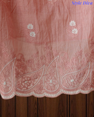 Mul Cotton Lucknowi Embroidered Unstitched Suit with Scalloped Dupatta | Festive Wear