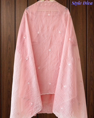 Mul Cotton Lucknowi Embroidered Unstitched Suit with Scalloped Dupatta | Festive Wear